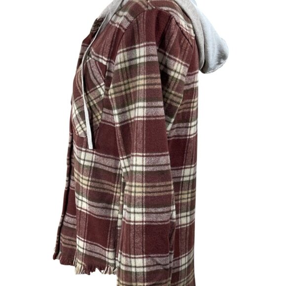 New Wallflower Flannel Jacket Hoodie Size XS Extra Small Shacket Juniors - Picture 2 of 7